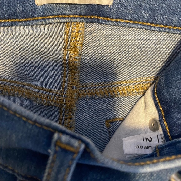 LOFT High Waisted Back Slit Flare Crop Jeans in Authentic Mid Indigo Wash 29 / 8 - Picture 6 of 7